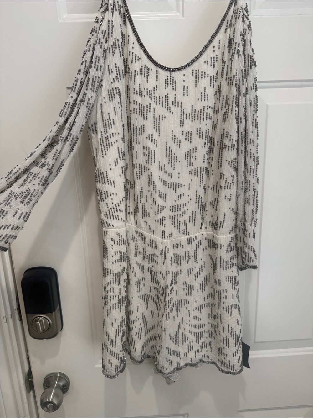 Lulu's Ivory Long-Sleeve Beaded Scoop Neck Dress